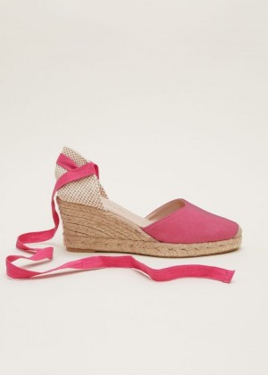 Light Pink Phase Eight Suede Tie Espadrilles Heels | 3180WOXRY