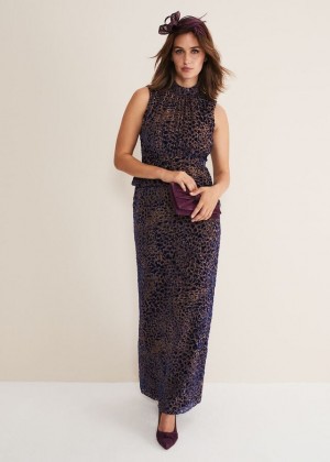 Multicolor Phase Eight Catalina Leopard Velvet Dress | 0276IKERA