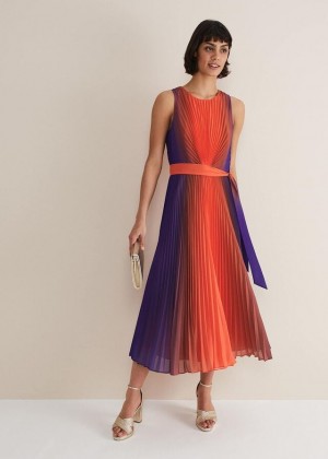 Multicolor Phase Eight Simara Ombre Pleated Dress | 0512EZUCT