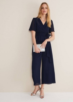 Navy Phase Eight Aster Plisses Co-Ord Trousers | 3825MGAPB