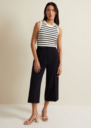 Navy Phase Eight Aubrielle Clean Crepe Culotte Trousers | 5370FMEPK