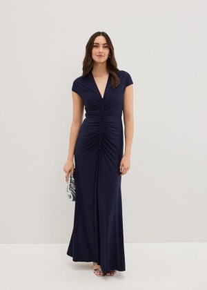 Navy Phase Eight Daisy Ruched Dress | 2309KEVWM