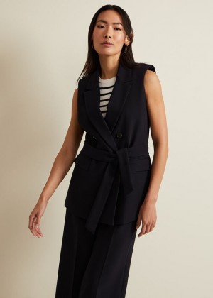 Navy Phase Eight Jade Sleeveless Tailored Jackets | 8645KGXSV