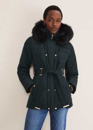 Navy Phase Eight Leonor Tie Belted Puffer Coats | 4951ESBCQ