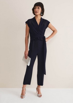 Navy Phase Eight Leonora Chiffon Overlay Jumpsuit | 0865DGVHJ