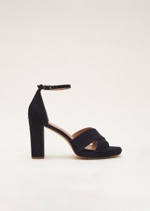 Navy Phase Eight Navy Suede Platform Heels | 8250CPQJD