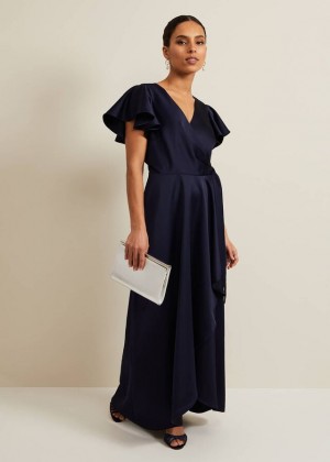 Navy Phase Eight Petite Arabella Satin Dress | 8701IJGHP