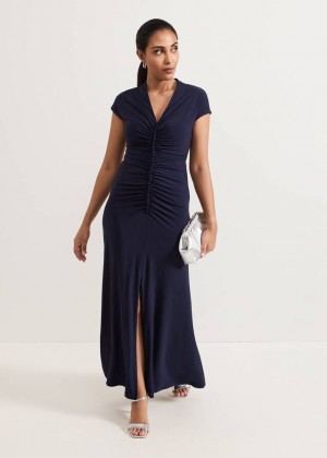 Navy Phase Eight Petite Daisy Ruched Dress | 5763QNVST