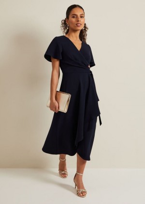 Navy Phase Eight Petite Julissa Wrap Dress | 1480JPNOR