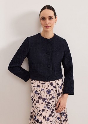 Navy Phase Eight Ripley Boucle Jackets | 5816QRZGB