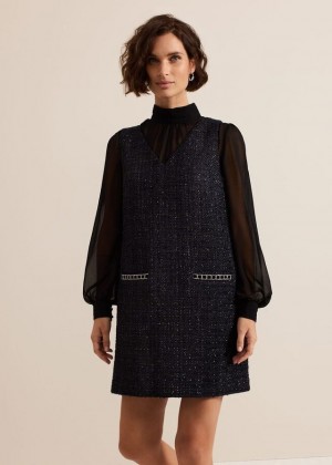 Navy Phase Eight Sabine Tweed Dress | 4615ZTHXF