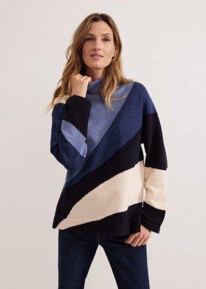 Navy Phase Eight Sabrina Swirl Jacqaurd Knitwear | 4210ETCHQ