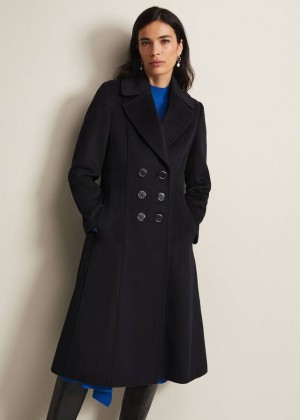 Navy Phase Eight Sandra Wool Long Smart Coats | 6329SBIVF