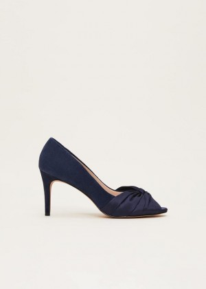 Navy Phase Eight Satin Twist Peeptoe Heels | 1704TOYXS