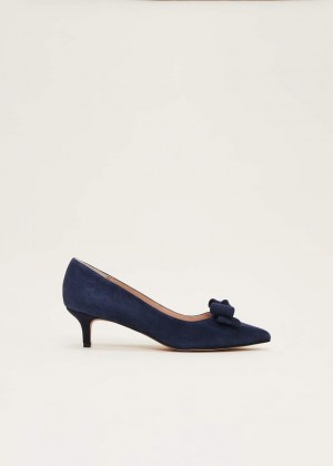 Navy Phase Eight Structured Bow Kitten Heels | 8671WEBPH