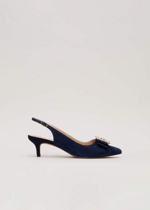 Navy Phase Eight Suede Embellished Kitten Heels | 4120LTRAB