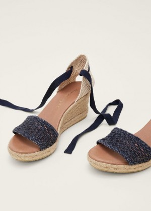 Navy Phase Eight Weave Espadrille Flats | 3095GXMJO