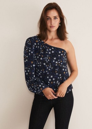 Navy Phase Eight Zeba Star One Shoulder Shirts | 0723VSFGP