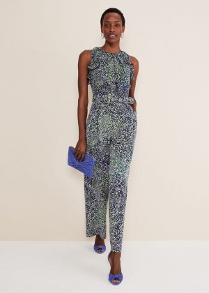 Navy / Multicolor Phase Eight Maggie Ditsy Ruffle Jumpsuit | 2136QYJRX