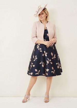 Navy / Pink Phase Eight Jordyn Jacquard Fit And Flare Dress | 7815PYAIH