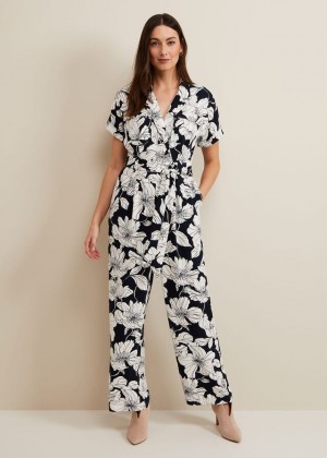 Navy / White Phase Eight Constance Floral Jumpsuit | 2354ZQTGY