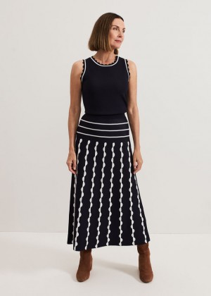 Navy / White Phase Eight Liz Scallopped Skirts | 3160BHNSU