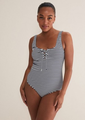 Navy / White Phase Eight Striped Ribbed Swimwear | 6137GUDPW