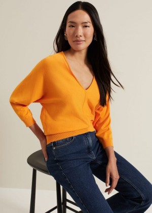 Orange Phase Eight Gina V Neck Batwing Knitwear | 2165TLPJC