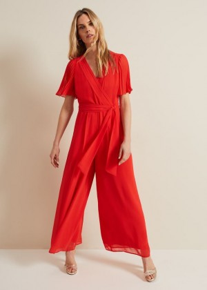 Orange Phase Eight Kendall Pleat Jumpsuit | 7460IKEXZ