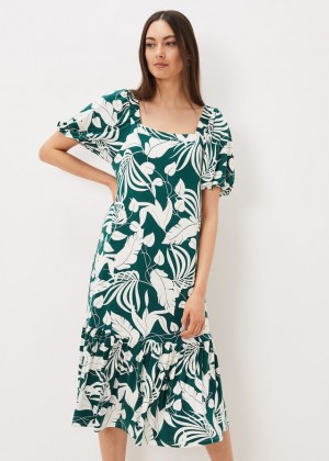 Peacock Phase Eight Aayra Palm Print Midaxi Dress | 7341LDGFV