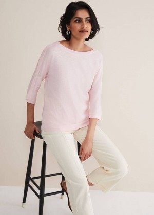 Pink Phase Eight Belle Scoop Neck T Shirts | 9260GKEZU