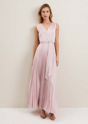 Pink Phase Eight Bonnie Pleated Wrap Satin Dress | 0295FBYCN