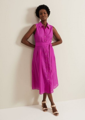 Pink Phase Eight Carey Sleeveless Check Dress | 5368TBAIJ