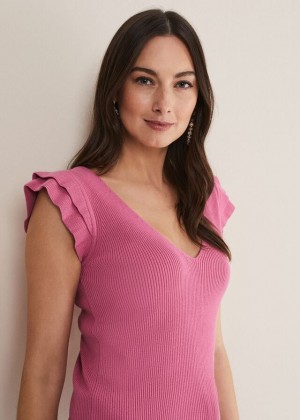 Pink Phase Eight Flory Frill Sleeve Vest Knitwear | 4396SCAIZ