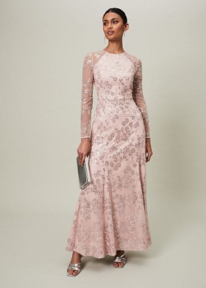 Pink Phase Eight Natalya Sequin Floral Dress | 4923UXTEK