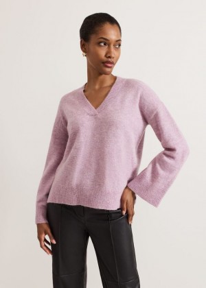 Pink Phase Eight Olivia V Neck Alpaca Knitwear | 4538IPTJO