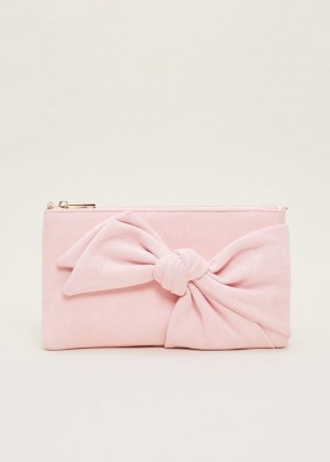 Pink Phase Eight Pink Suede Bow Bags | 4275IDCQU