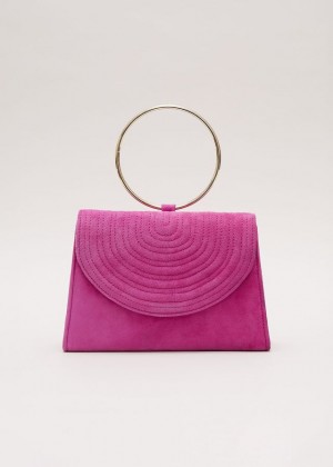 Pink Phase Eight Ring Handle Suede Bags | 1396BYWED