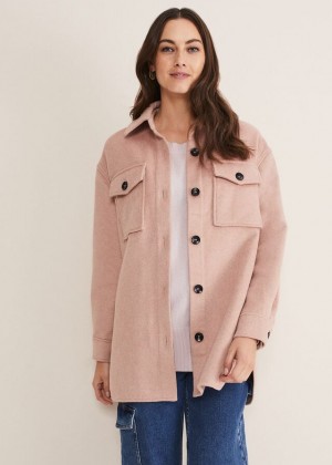 Pink Phase Eight Sammy Plain Wool Shacket Coats | 0195LTVXD