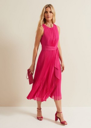 Pink Phase Eight Simara Pleated Dress | 3594TNEYC