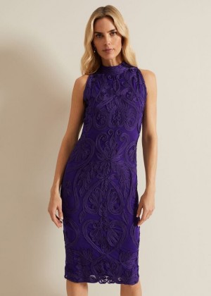 Purple Phase Eight Andrea Tapework Dress | 0287FXMEV