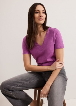 Purple Phase Eight Elspeth V Neck T Shirts | 3578IVWHN