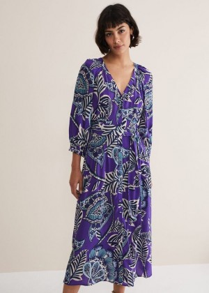 Purple Phase Eight Erin Paisley Dress | 7651SIMFP