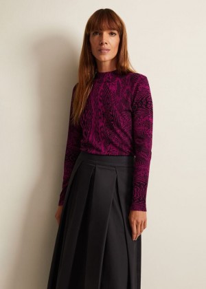 Purple Phase Eight Livetta Snake Print Knitwear | 4620QOKMN