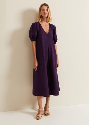 Purple Phase Eight Lotty Puff Sleeve Dress | 5089BEICA