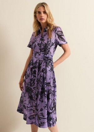 Purple Phase Eight Natalie Lilac Floral Check Dress | 0358XNKYD