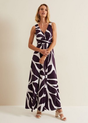 Purple Phase Eight Palmer Leaf Print Dress | 8501DMJWN