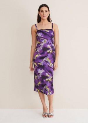 Purple / Multicolor Phase Eight Adelita Abstract Print Dress | 3209LVPNM