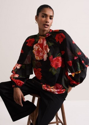 Red Phase Eight Celina Rose Print Shirts | 7239MVQHO