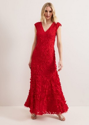 Red Phase Eight Charlene Ruffle Dress | 7234UJINY